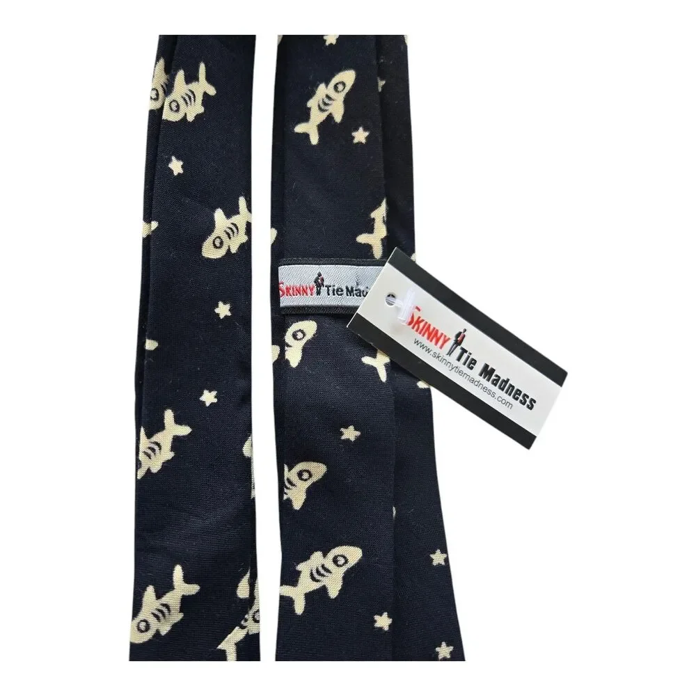 SKINNY TIE‎ MADNESS Neck Tie Black + Shark NWT SKM673